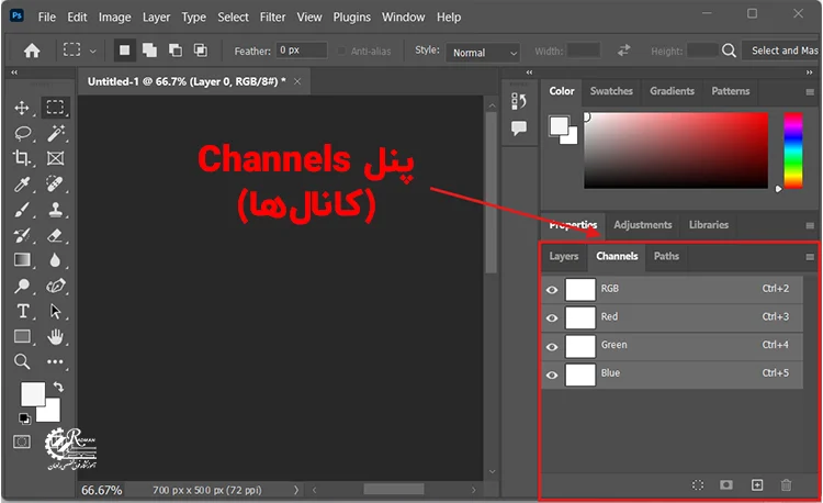 پنل کانال‌ها در فتوشاپ برای ویرایش کانال‌های رنگی تصویر