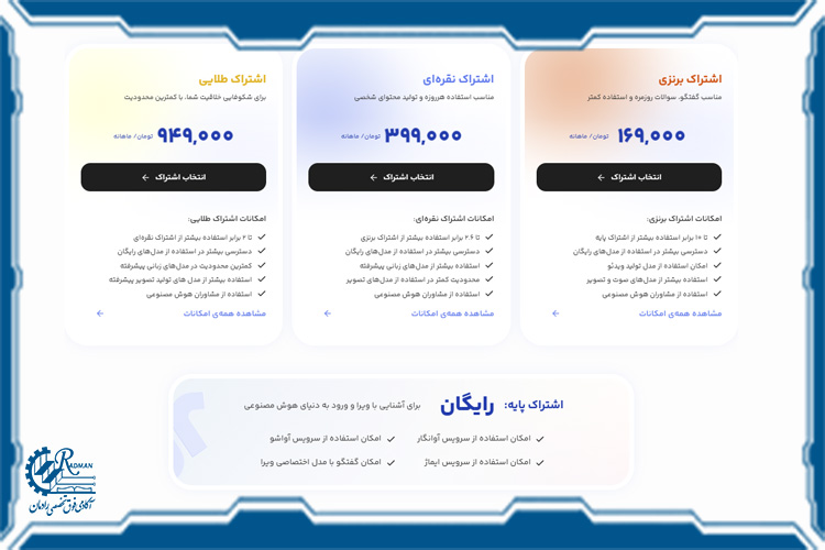 قیمت اشتراک هوش مصنوعی ویرا
